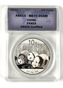 ANACS Graded 2013 China 10 Yuan Panda 1 oz .999 Silver MS70 DCAM
