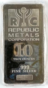 Republic Metals Corporation 10 oz .999 Fine Silver Ingot/ Bar