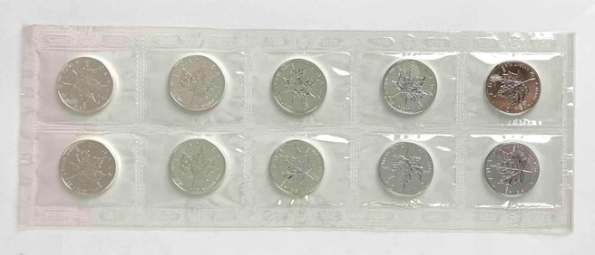 Group of 10 2006 Canada $5 Maple Leaf 1 oz .999 Fine Silver Coins