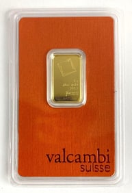 Valcambi Suisse 5 Gram .9999 Fine Gold Ingot/ Bar