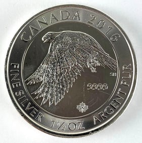 2016 Canada $8 White Falcon with Maple Leaf Privy 1.5 oz .999 Fine Silver Coin