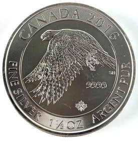 2016 Canada $8 White Falcon with Maple Leaf Privy 1.5 oz .999 Fine Silver Coin