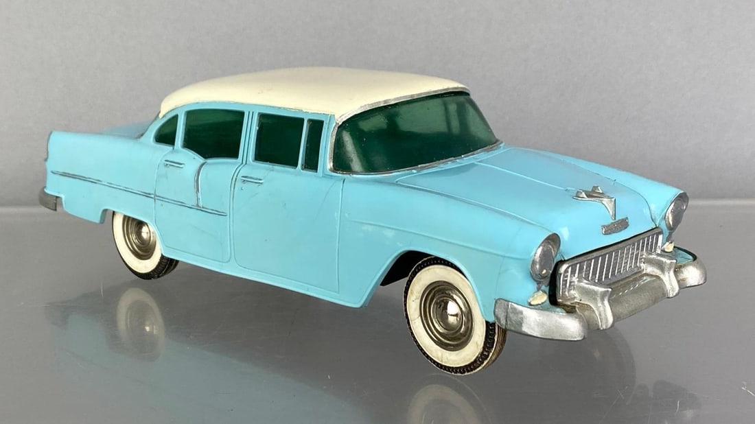 1955 Chevy Bel Air Blue Coaster Dealership Promo Car: Chrome rub on bumpers