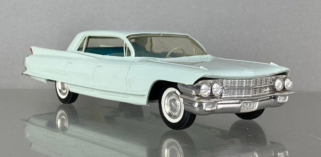 1962 Jo-Han Cadillac Fleetwood Sky Blue Friction Dealership Promo Car: Friction jammed, some warping