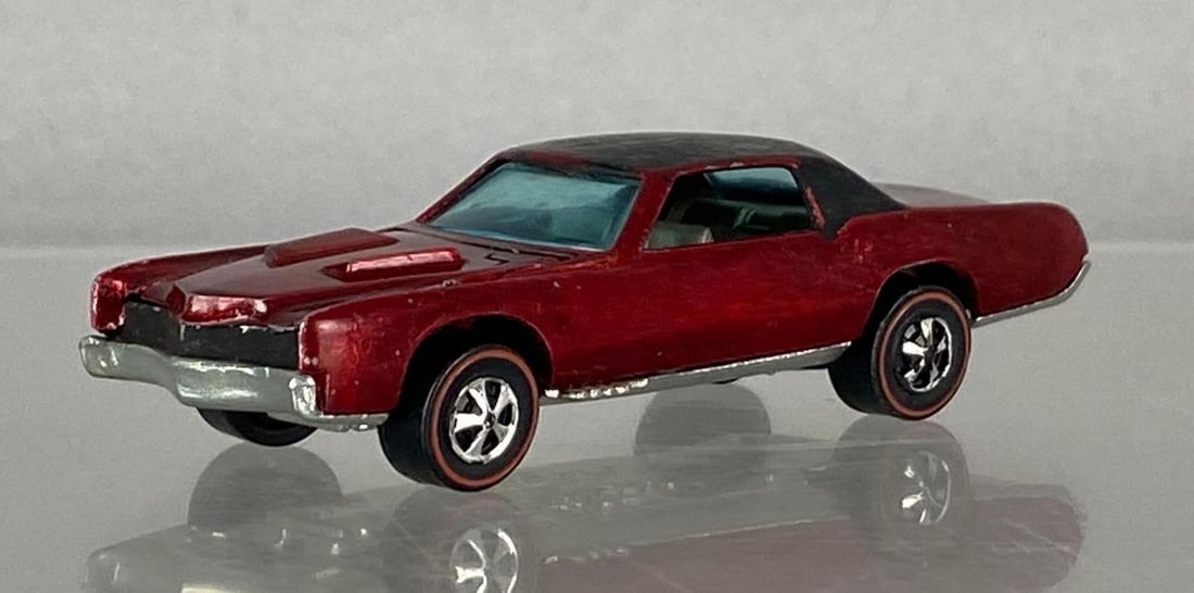1967 Mattel Hot Wheels Red Line Custom Eldorado: Die-cast, Redline tires, blue windows, red