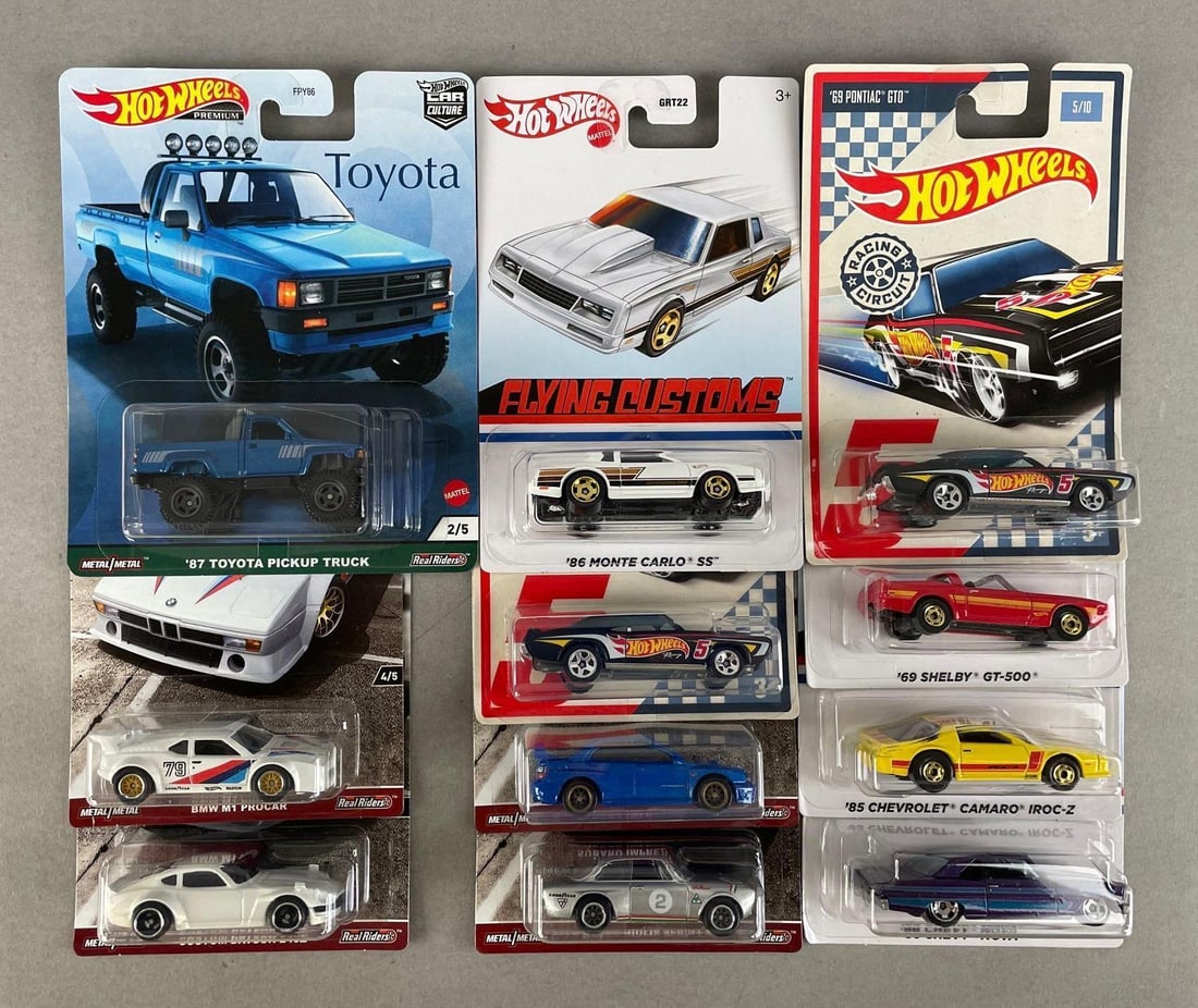 Group of Mattel Hot Wheels Die-Cast Cars: 1/64 scale, original packaging