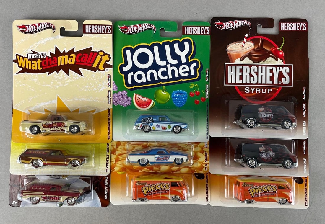 Group of Mattel Hot Wheels Hershey's Die-Cast Vehicles: Includes Reese's, jolly rancher, whoppers