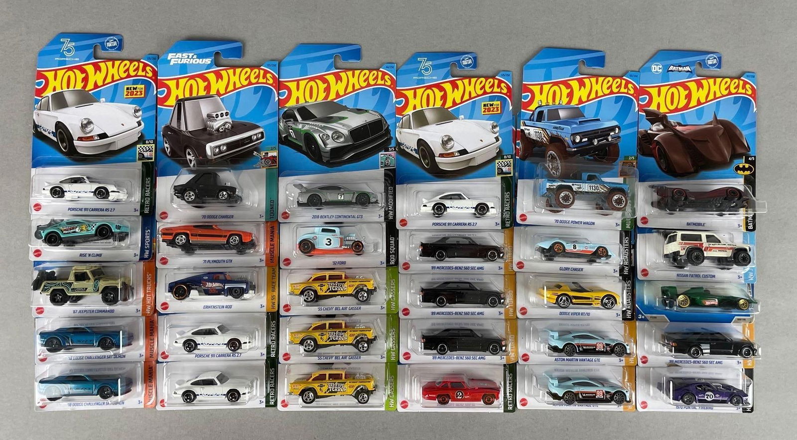 Group of 30 Mattel Hot Wheels Die-Cast Vehicles: Some duplicates, original packaging