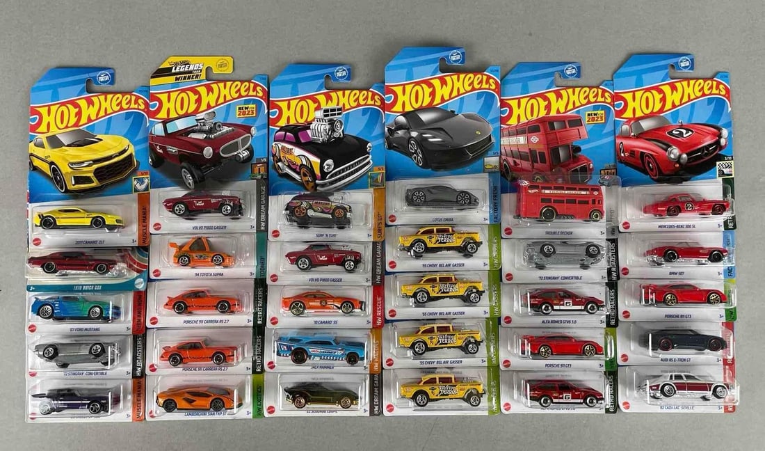 Group of 30 Mattel Hot Wheels Die-Cast Vehicles: 1/64 scale, original packaging