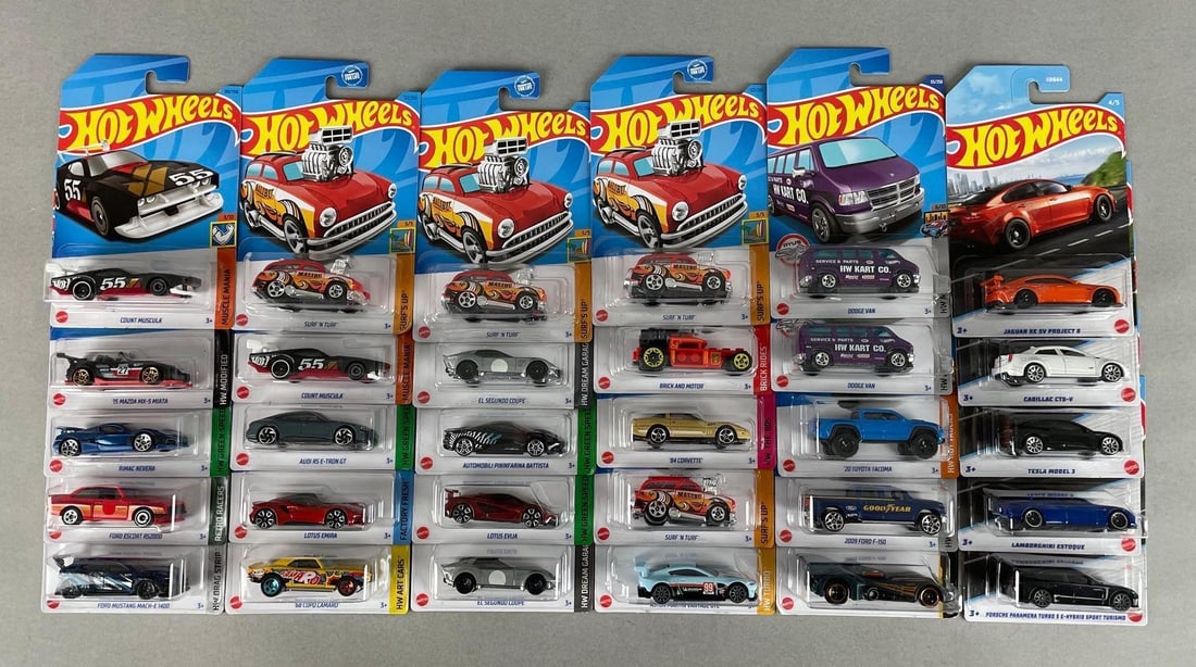 Group of 30 Mattel Hot Wheels Die-Cast Vehicles: 1/64 scale, original packaging