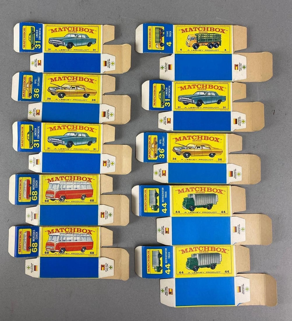 Group of 10 Matchbox Type E Boxes: Includes Refrigerator truck and more.