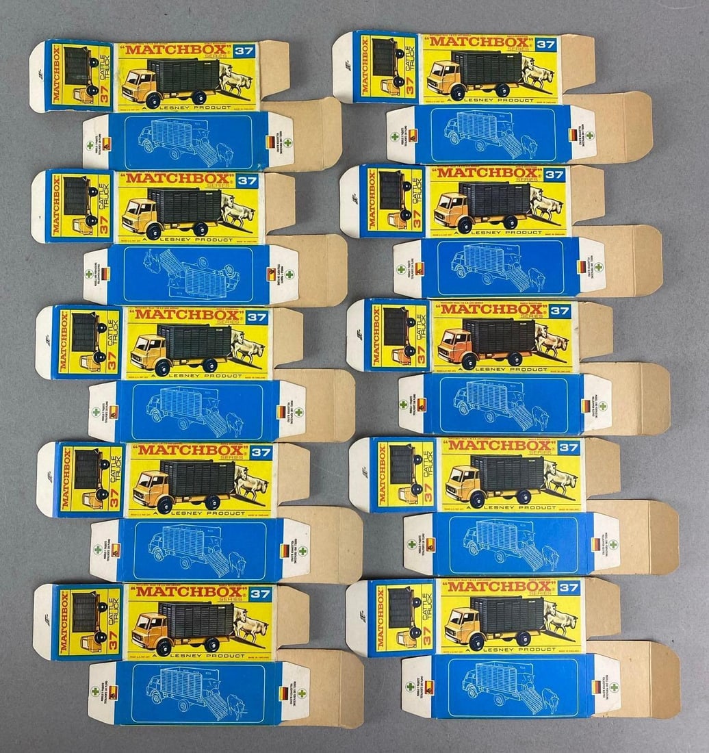 Group of 10 Matchbox Type F Boxes: All 10 are Cattle Truck.