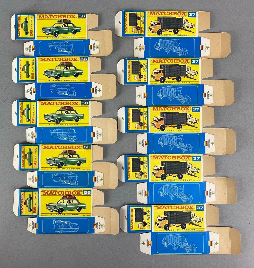 Group of 10 Matchbox Type F Boxes: Includes Fiat 1500 and more.