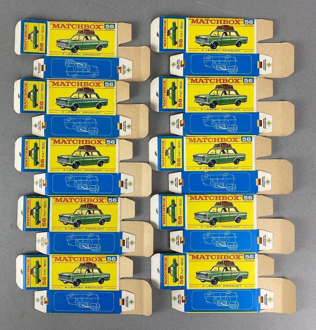 Group of 10 Matchbox Type F Boxes: All 10 are Fiat 1500.