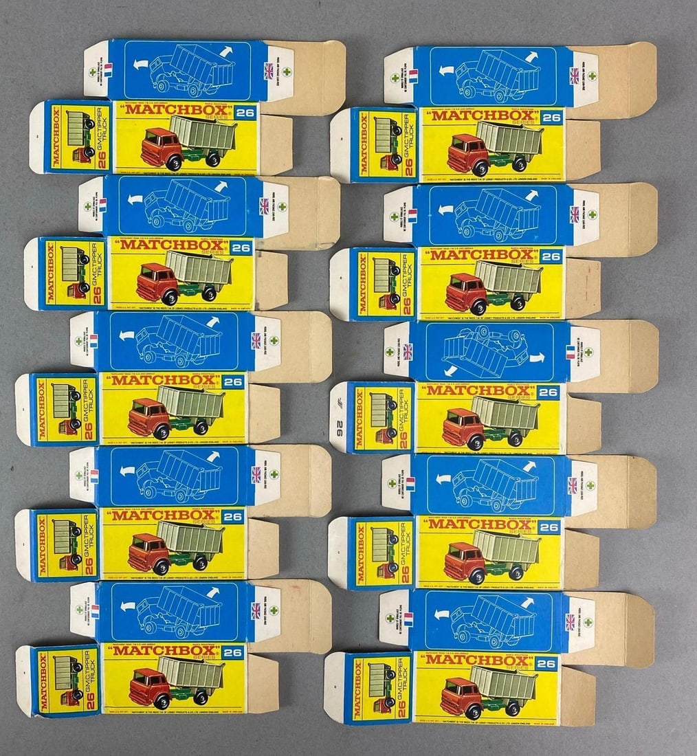 Group of 10 Matchbox Type F Boxes: All 10 are GMC Tipper.