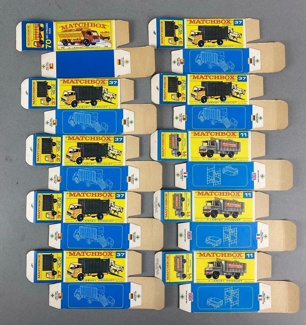 Group of 10 Matchbox Type F Boxes: Includes Scaffolding Truck and more.