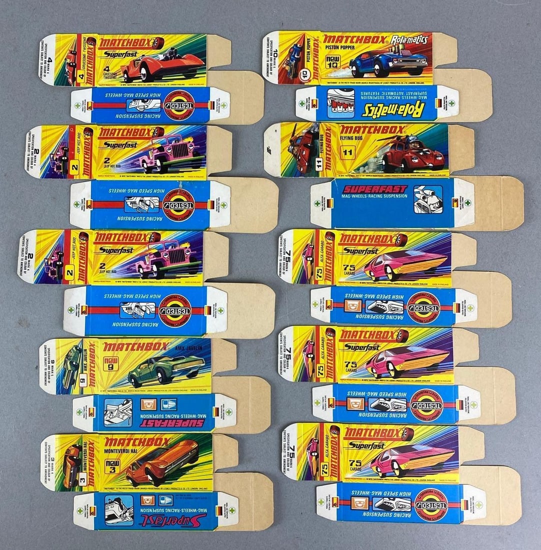 Group of 10 Matchbox Superfast Type H Boxes: Includes Alfa Carbo and more.