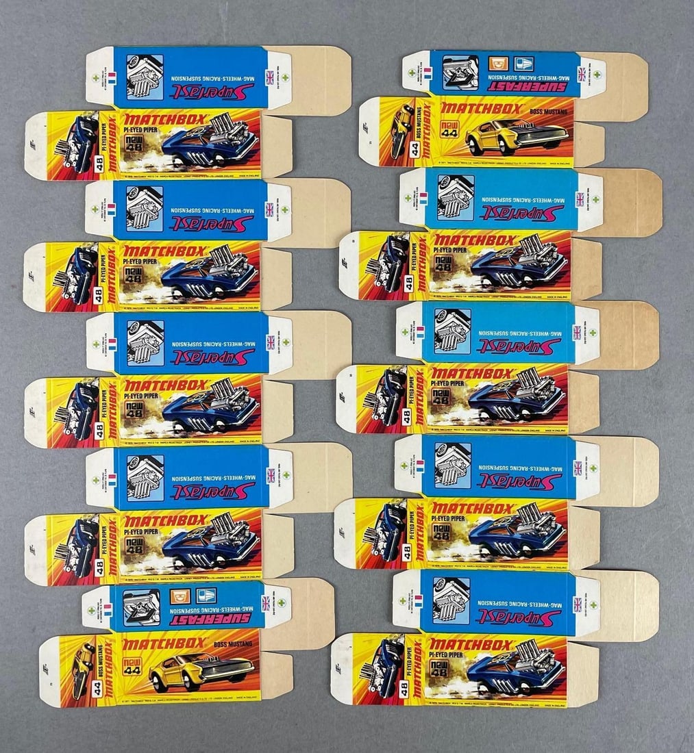 Group of 10 Matchbox Type I Boxes: Includes boss mustang and more