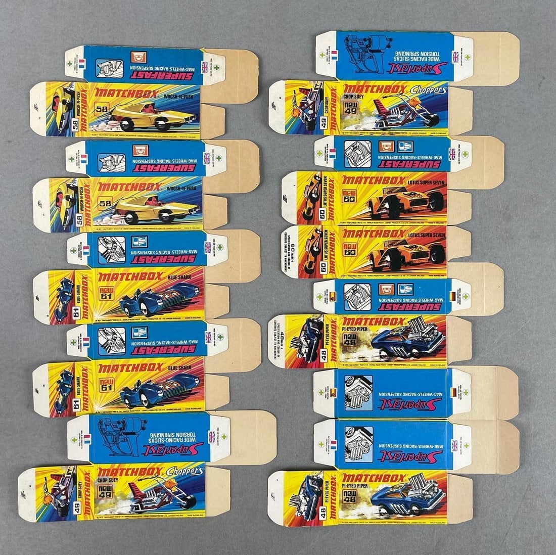 Group of 10 Matchbox Type I Boxes: Includes blue shark and more