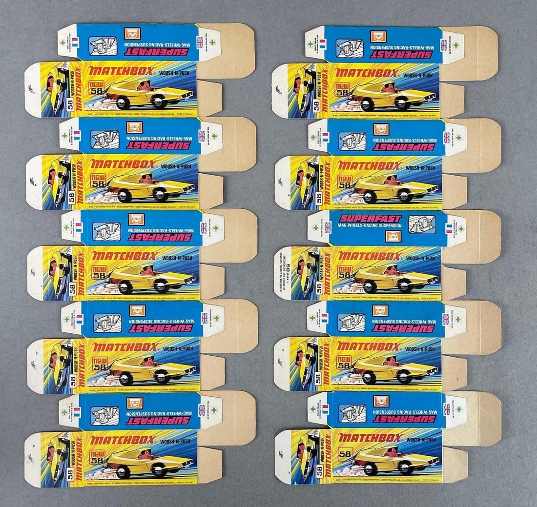 Group of 10 Matchbox Type I Boxes: Woosh-n-push