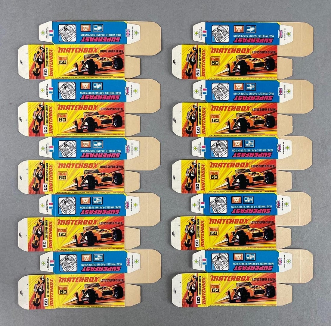 Group of 10 Matchbox Type I Boxes: Lotus super seven