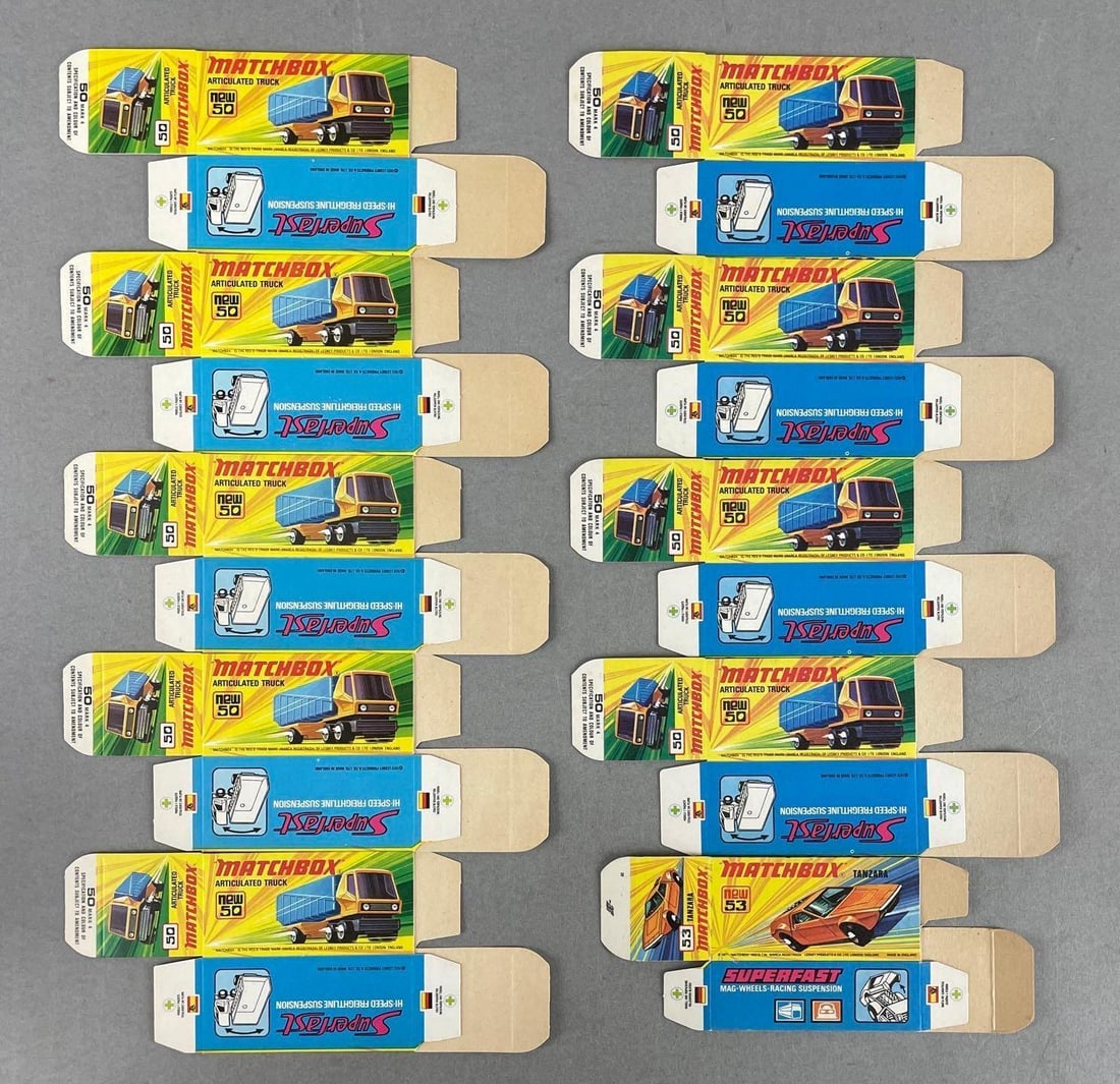 Group of 10 Matchbox Type I Boxes: Articulated truck and more