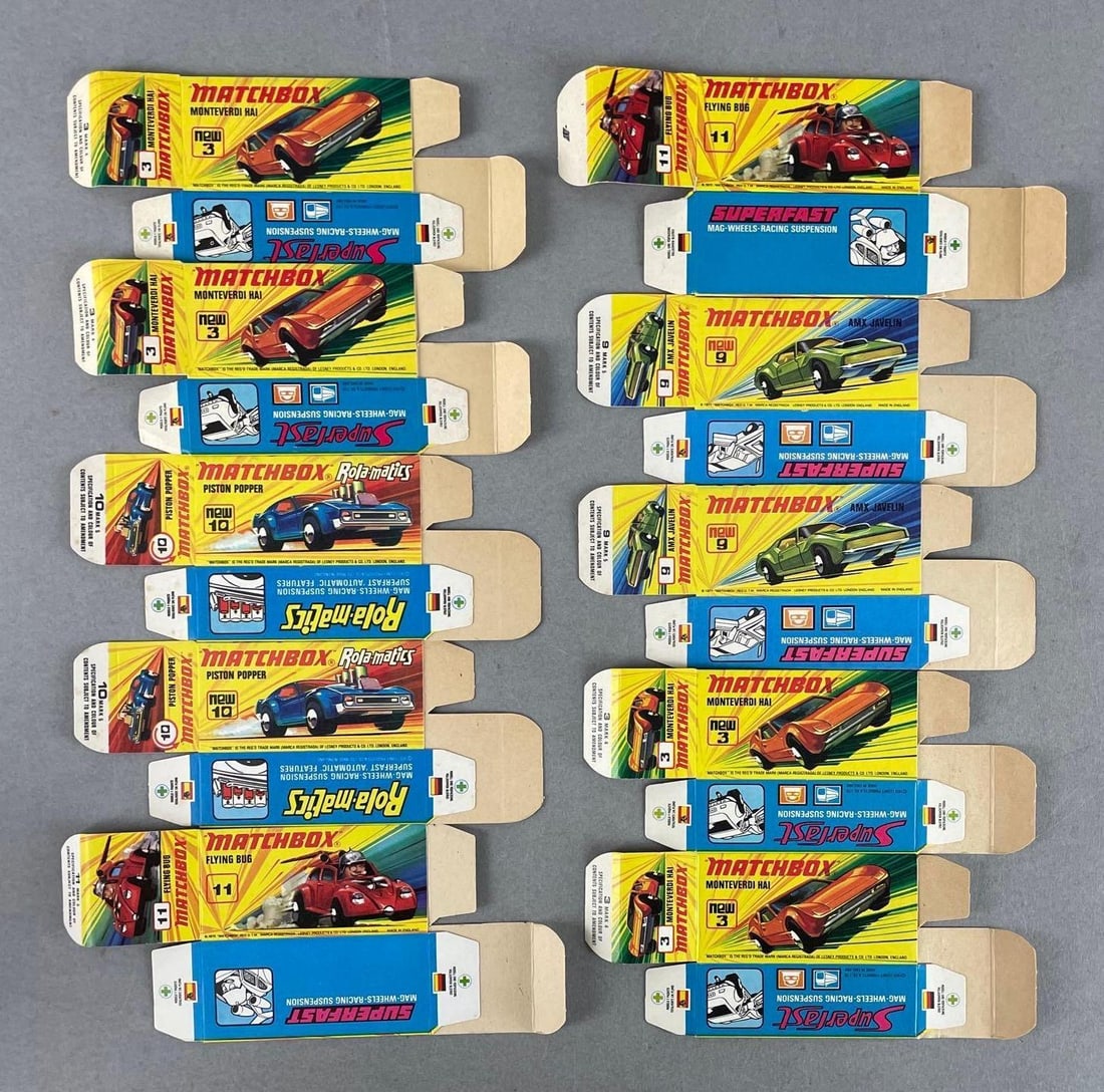 Group of 10 Matchbox Type I Boxes: Includes piston popper , and more