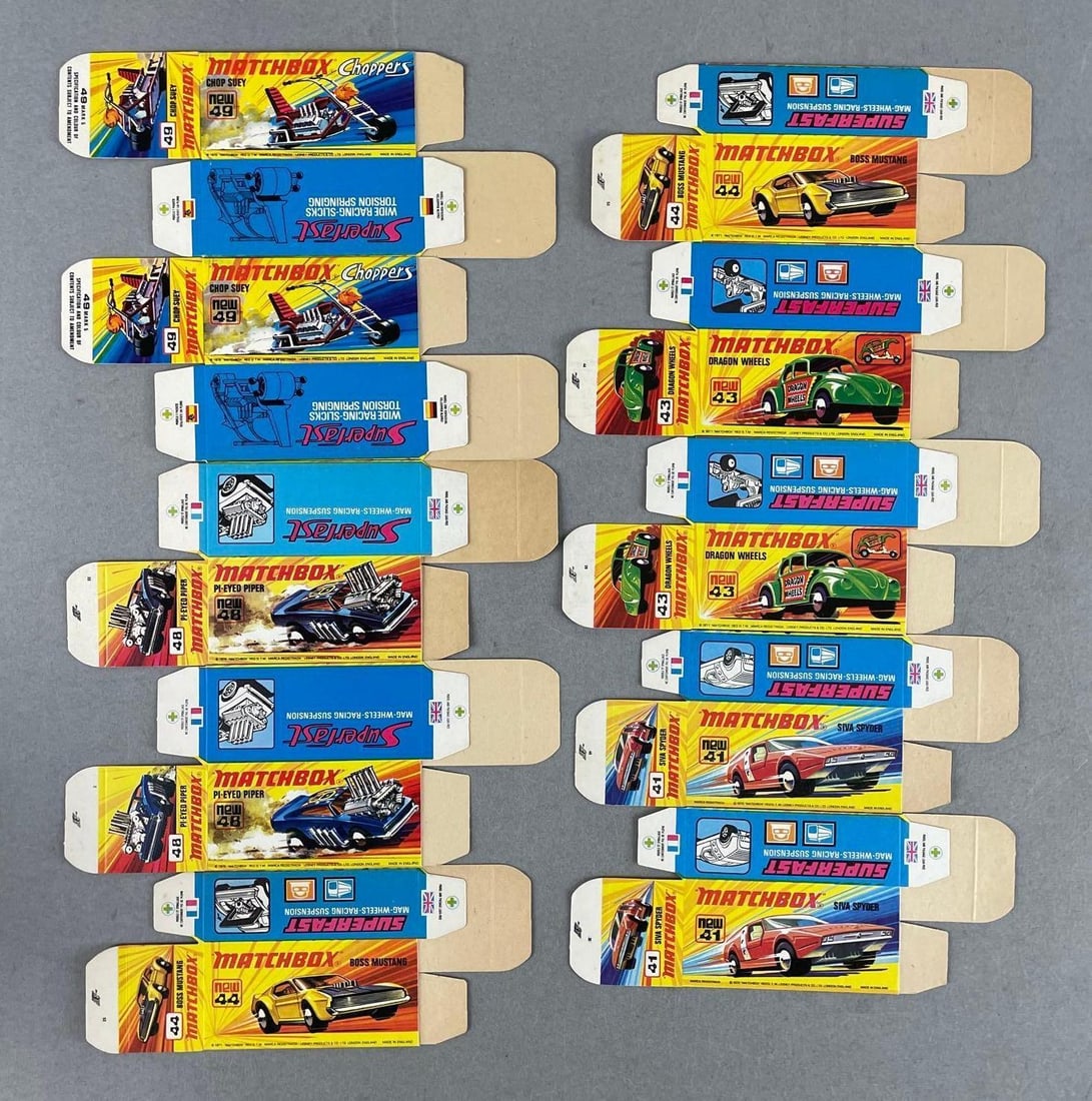 Group of 10 Matchbox Type I Boxes: Includes dragon wheels and more