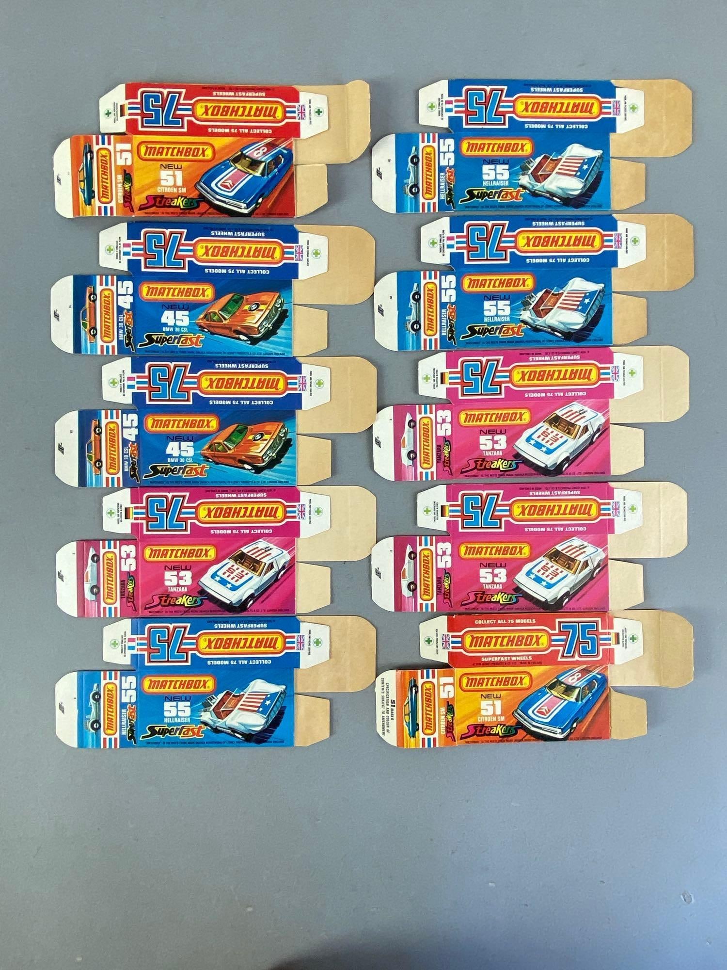 Group of 10 Matchbox J Type Boxes: Includes Hellraiser and more
