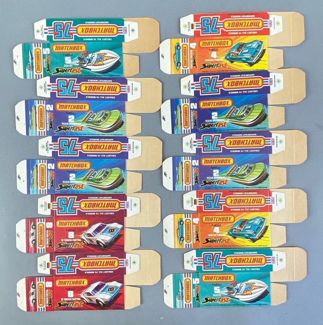 Group of 10 Matchbox J Type Boxes: includes sea fire