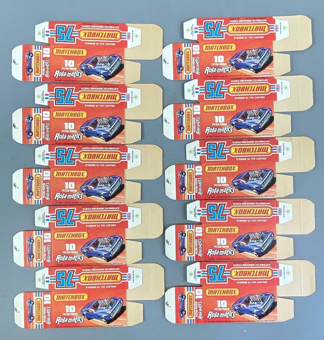 Group of 10 Matchbox J Type No. 40 Rola-Matics Boxes: piston Popper