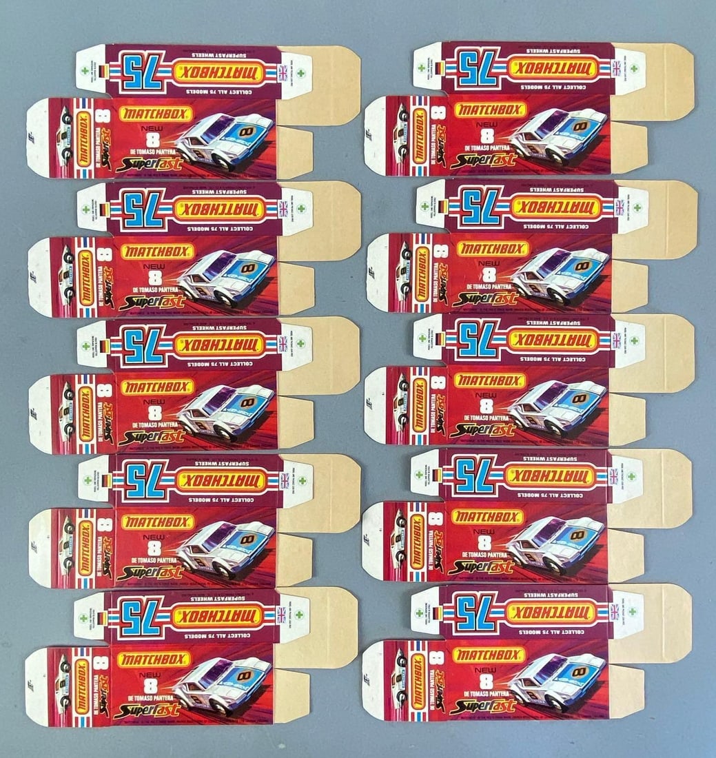Group of 10 Matchbox J Type No. 8 Superfast Boxes: de Tomaso pantera