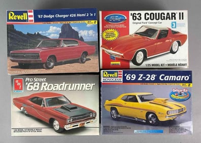 Group of 4 1960s Muscle Car Plastic Model Kits