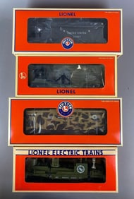 Group of 4 Lionel O Scale Military Train Cars