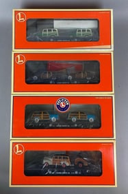 Group of 4 Lionel O Scale Route66 Flat Car Train Cars