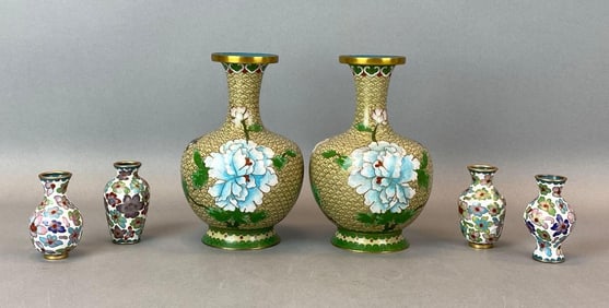 Group of 6 Chinese Floral Cloisonné Enamel Vases