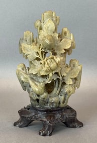 Vintage Chinese Floral Soapstone Carved Figurine