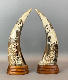 Pair of Hand Carved Water Buffalo Horns