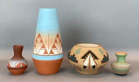 Group of 4 Artist Signed Native American Pottery