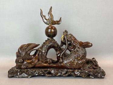 Chinese Dragon Carved Wood Figurine