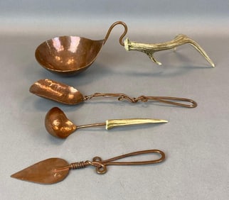 Group of 4 Hammered Copper and Antler Flatware