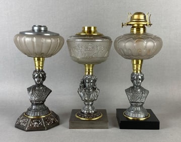 Group of 3 Cast Metal Figural Busts Oil Lamp Bases