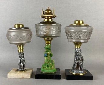 Group of 3 Cast Metal Figural Oil Lamp Bases