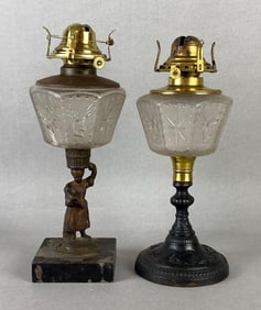 Group of 2 Cast Metal Oil Lamp Bases