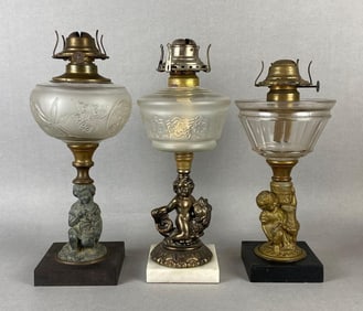 Group of 3 Cast Metal Figural Cherub Oil Lamp Bases