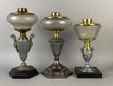 Group of 3 Cast Metal Oil Lamp Bases