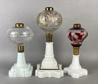 Group of 3 Milk Glass Oil Lamp Bases