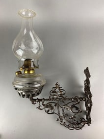 Antique Cast Iron Oil Lamp Wall Sconce