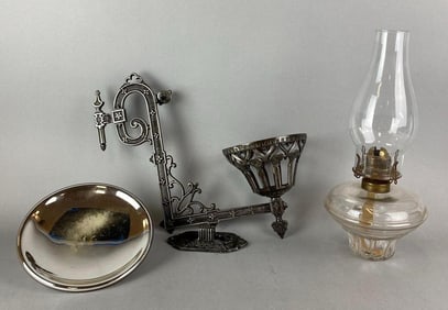 Antique Cast Iron Oil Lamp Wall Sconce