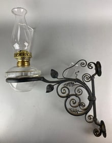 Antique Cast Iron Oil Lamp Wall Sconce